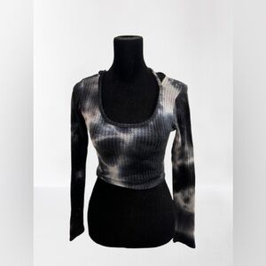 Tie Dye Black and White Crop Hoodie from Electric Yoga made from waffle fabric